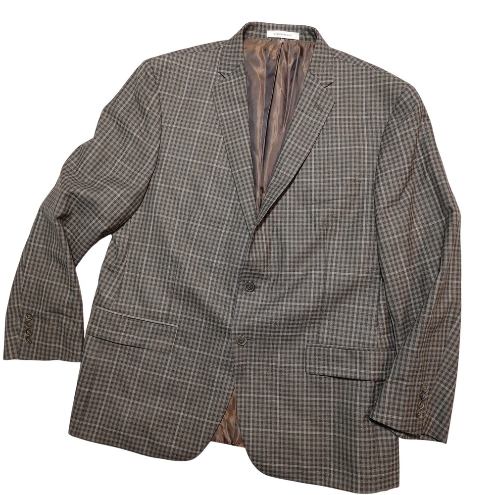 Joseph Abboud Blazer Mens 48R Brown Check Wool Tweed Slim Fit Sport Coat Jacket